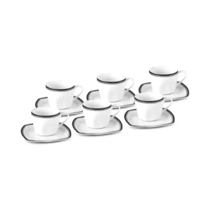 Exclusive  Black Line 12-Piece Bone China Tea Cup and Saucer Set for 6 People, 220 ml, Black White