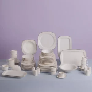 Karaca Timeless 84-Piece Porcelain Square Dinner Set for 12 People