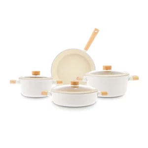 Exclusive  Swiss Crystal Woody 7-Piece Non-Stick Induction Cookware Set, Cream