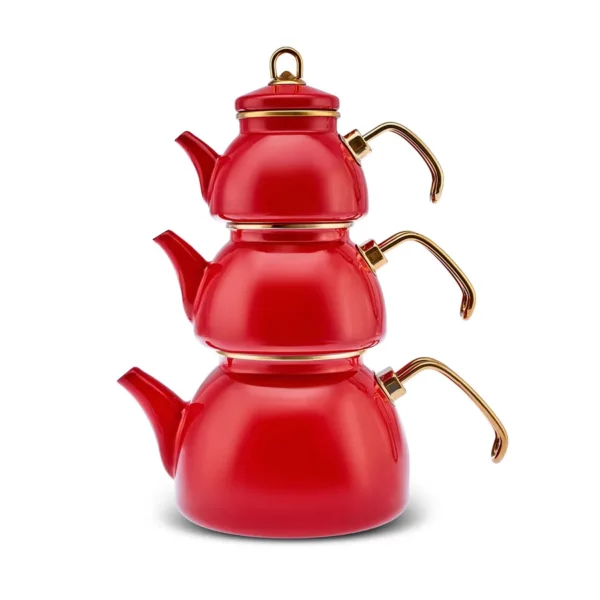 Exclusive  Retro 3-Piece Enamel Induction Teapot Set, Red