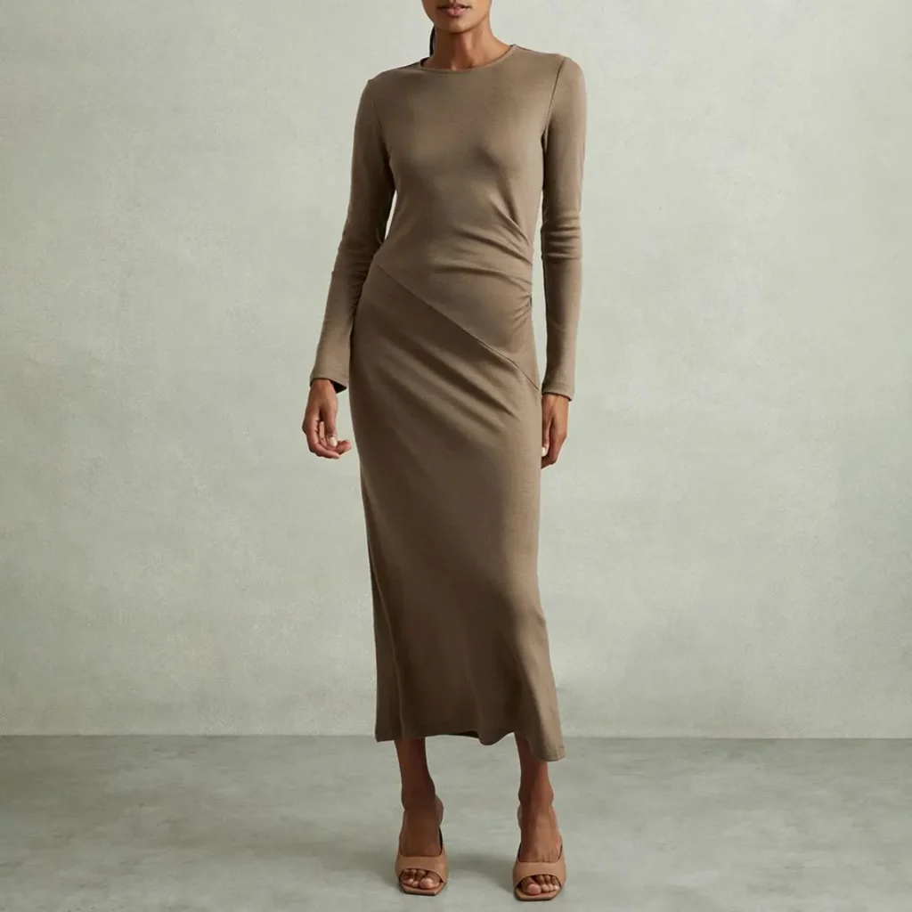 Wool Ruched Detail Midi Dress