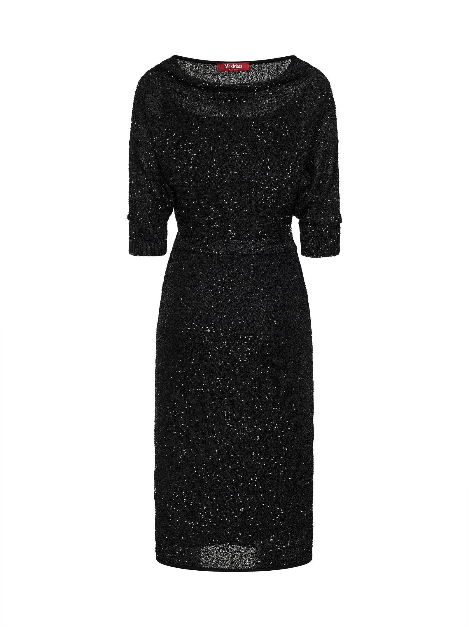 Stunning MAX MARA STUDIO Black Sequin Knit MSEGETTO Midi Dress Review for Women