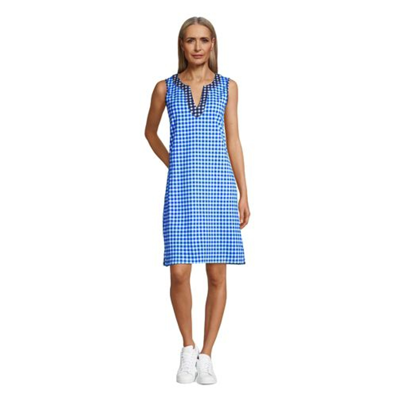Draper James Sleeveless Cotton Beach Cover-Up Review: Stylish Comfort for Women Size 20 in Blue by Lands’ End