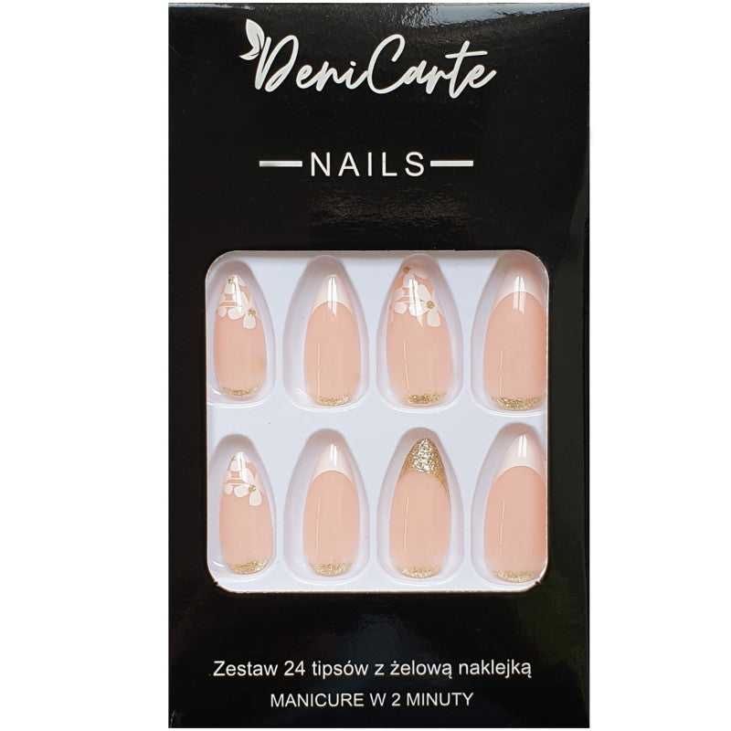 Deni Carte Tipsy French – French style false nails White flowers