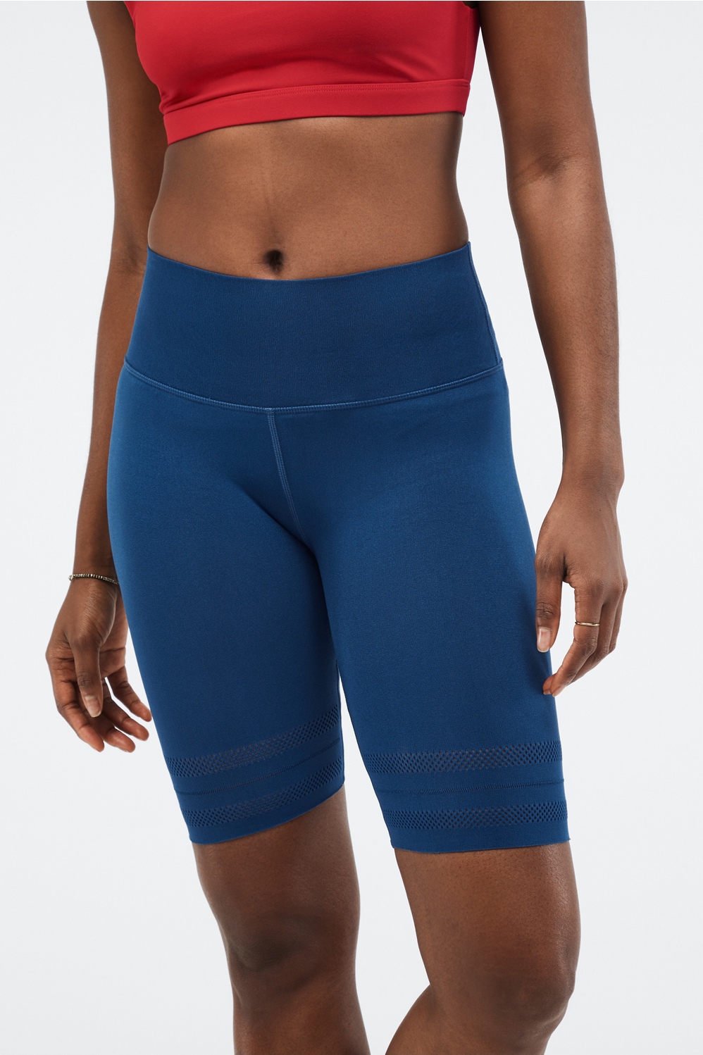 Fabletics High-Waisted SculptKnit Perforated Shorts Review: Women’s Blue XS Comfort & Style