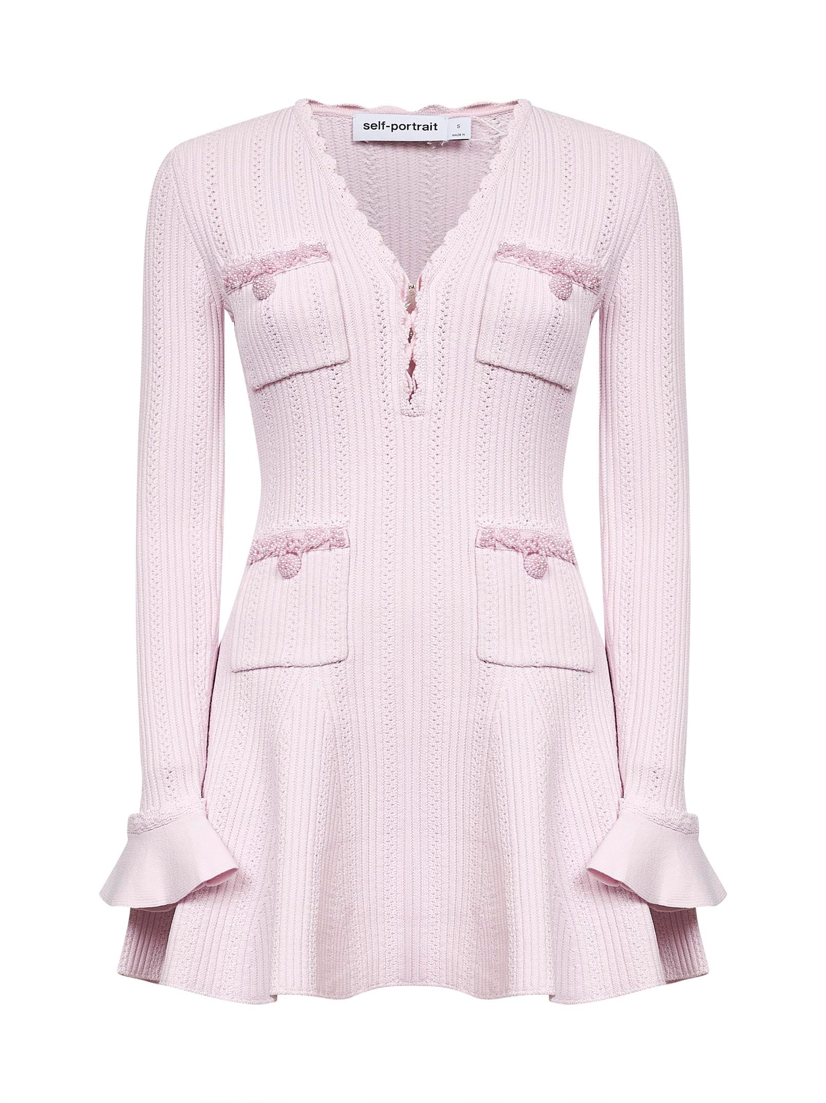 Elegant Review: SELF PORTRAIT Pink Pointelle Knit Pearl Trim Mini Dress for Women
