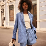 Effortless Style: Lands’ End Lightweight TENCEL Relaxed Blazer Review for Petite Women Size 8 in Blue